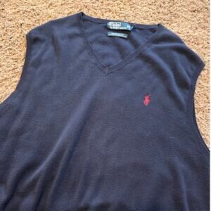 Polo Ralph Lauren sweater vest knit 100% pima cotton navy blue vneck 2XL